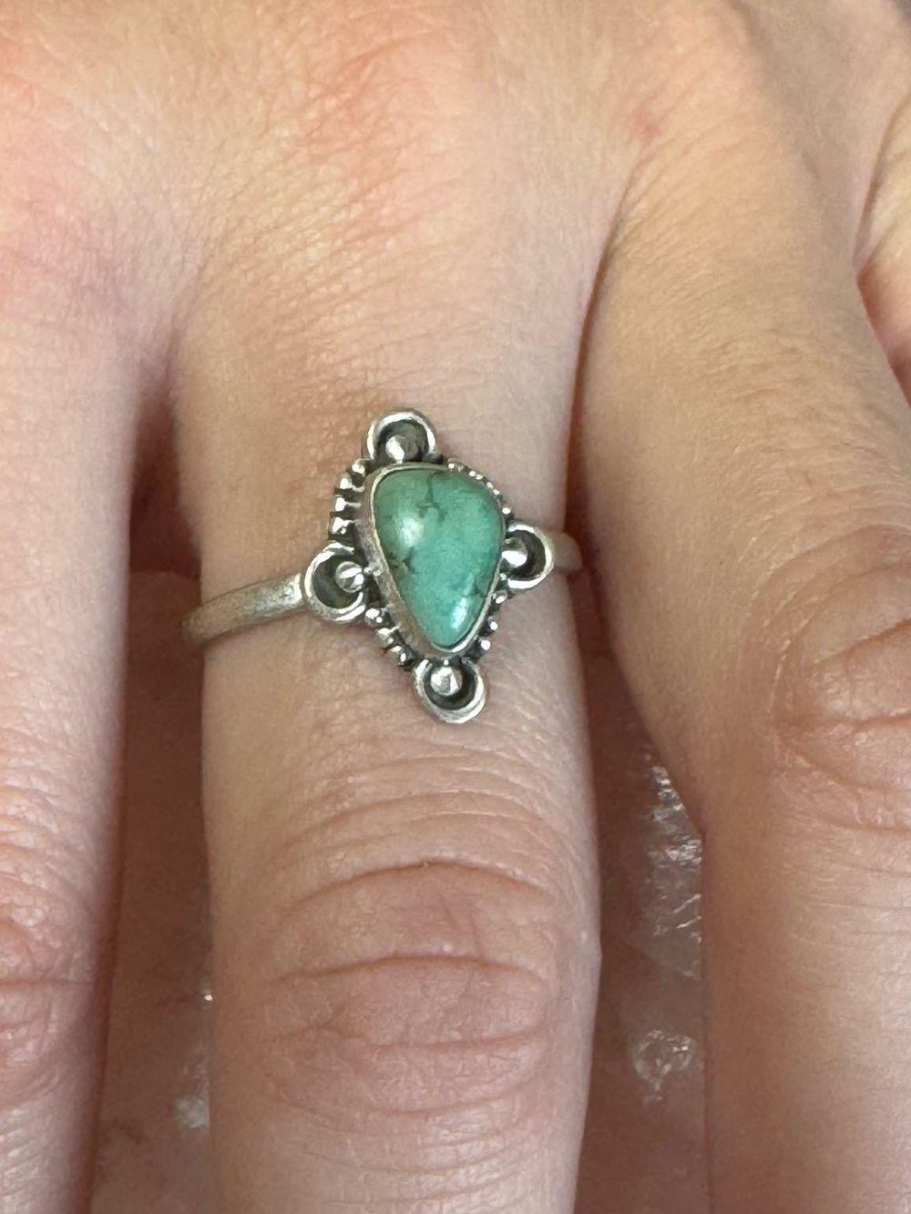 Emerald Valley Turquoise Sterling Silver Teardrop Ring - Size 8 -8.25